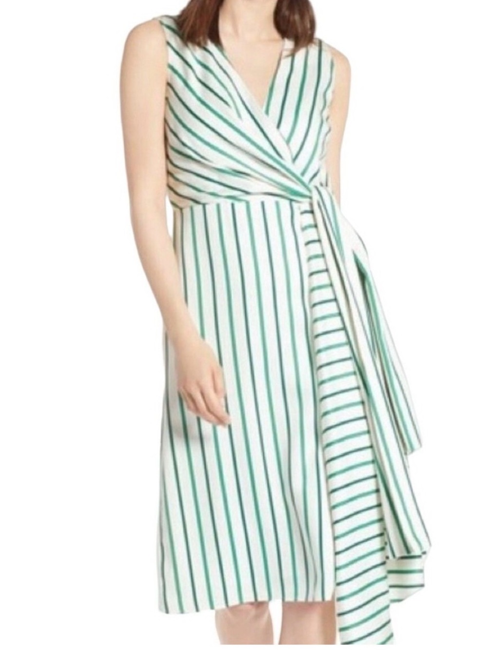 Halogen White Dress with Green Stripes